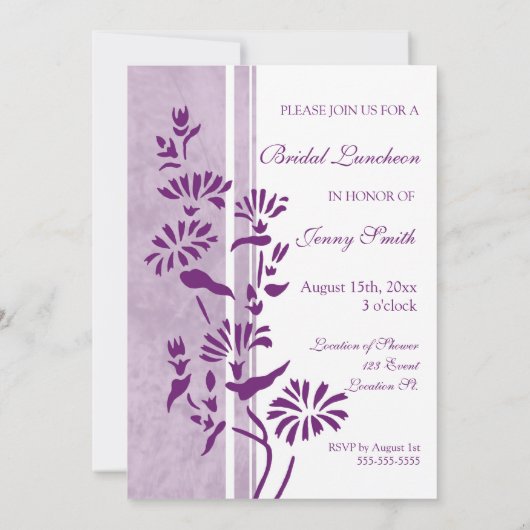Plum and White Bridal Luncheon Invitation Cards Kaart (Achterkant)