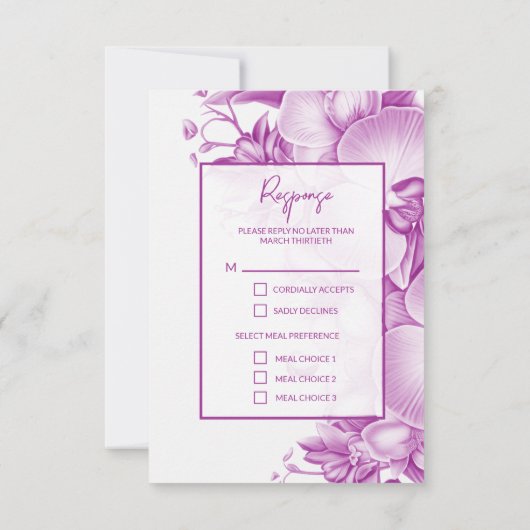 Plum and White Orchids Wedding RSVP Response Kaart (Achterkant)
