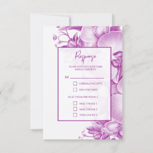 Plum and White Orchids Wedding RSVP Response Kaart