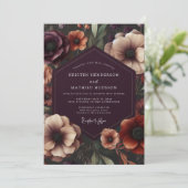 Plum Anemone Botanical Romance Wedding Kaart (Staand voorkant)