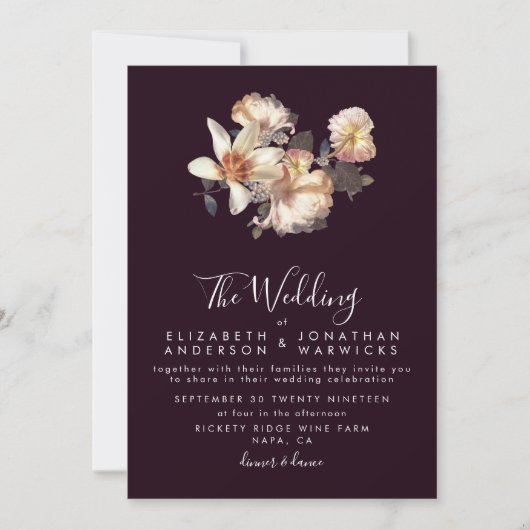 Plum Antiek  Romantic Wedding Invitation Kaart (Voorkant)