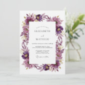 Plum Artistic Blossom Wedding Kaart (Staand voorkant)