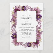 Plum Artistic Blossom Wedding Kaart (Voorkant)
