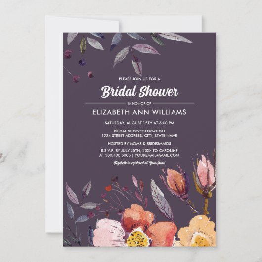 Plum Autumn Floral Vrijgezellenfeest Kaart (Voorkant)