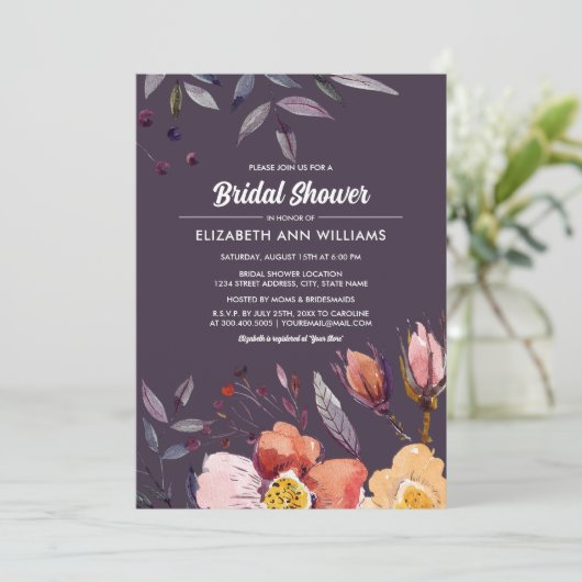 Plum Autumn Floral Vrijgezellenfeest Kaart (Staand voorkant)