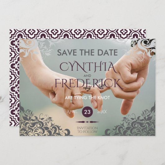 Plum Barok Kroonluchter Bruiloft Save The Date (Voorkant / Achterkant)