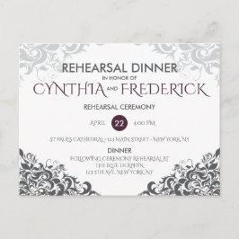 Plum Barok Kroonluchter Huwelijksrepetitie Diner Uitnodiging Briefkaart