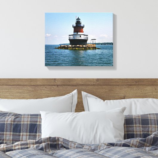 Plum Beach Lighthouse, Rhode Island Wrapped Canvas (Insitu (Slaapkamer))