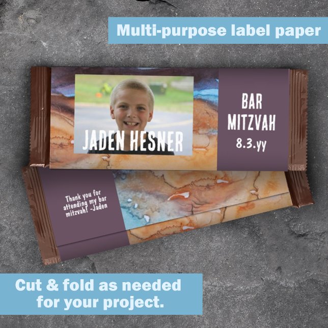 Plum, Beige Bar Mitzvah Custom Snoep Bar Wrapper (bar mitzvah chocolate candy bar wrapper label, beige plum purple DIY budget cheap alternative)
