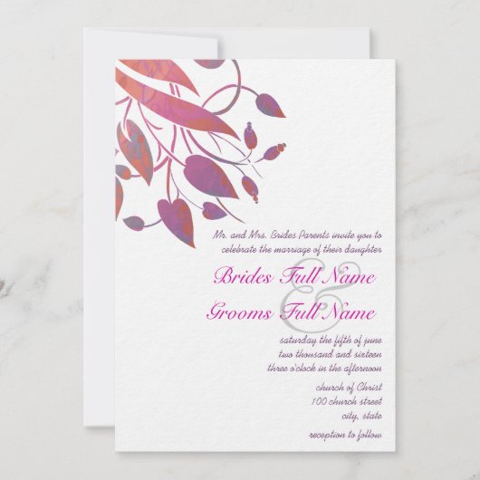 Plum Berry Coral Grey Butterfly Wedding Invites Kaart (Voorkant)