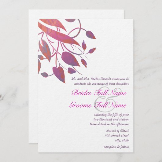 Plum Berry Coral Grey Butterfly Wedding Invites Kaart (Voorkant / Achterkant)