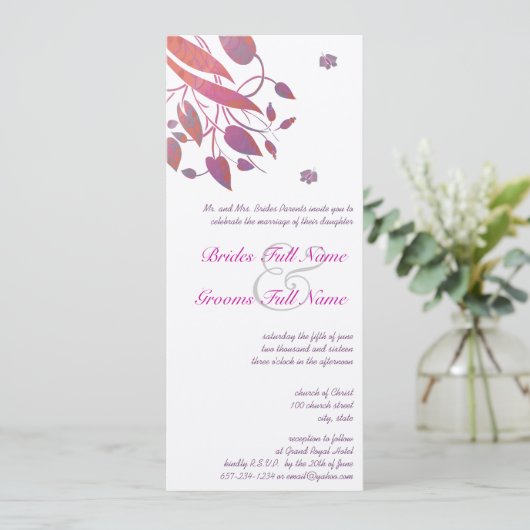 Plum Berry Coral Grey Butterfly Wedding Invites Kaart (Staand voorkant)