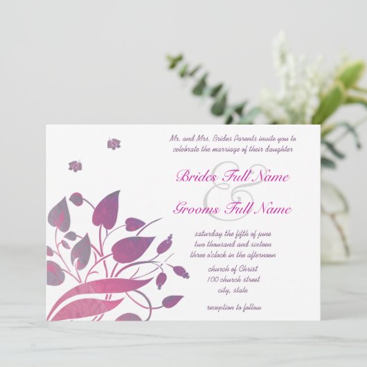 Plum Berry Gray Swirl Butterfly Weduwuitnodiging Kaart (Staand voorkant)