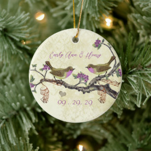Plum  Bird 1e kerstfoto Brown Notes Keramisch Ornament