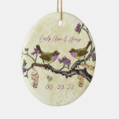 Plum  Bird 1e kerstfoto Brown Notes Keramisch Ornament (Rechts)