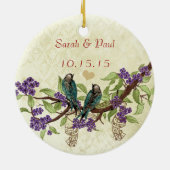 Plum  Bird 1e kerstfoto Brown Notes Keramisch Ornament (Achterkant)