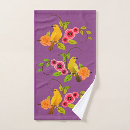 Plum - Bird & Yellow Rose Bad Handdoek (Handdoek)