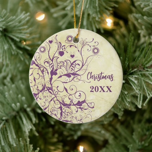 Plum Bird zwaait kerstparen Foto Ornament (Boom)