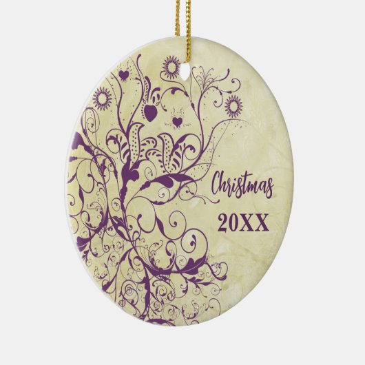 Plum Bird zwaait kerstparen Foto Ornament (Rechts)