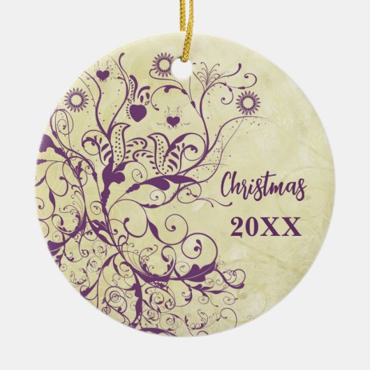 Plum Bird zwaait kerstparen Foto Ornament (Voorkant)