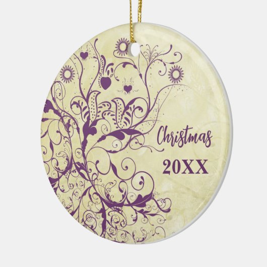 Plum Bird zwaait kerstparen Foto Ornament (Links)