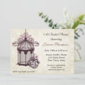 Plum Birdcage, Damask Invitation Kaart (Staand voorkant)