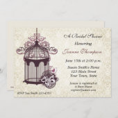 Plum Birdcage, Damask Invitation Kaart (Voorkant / Achterkant)
