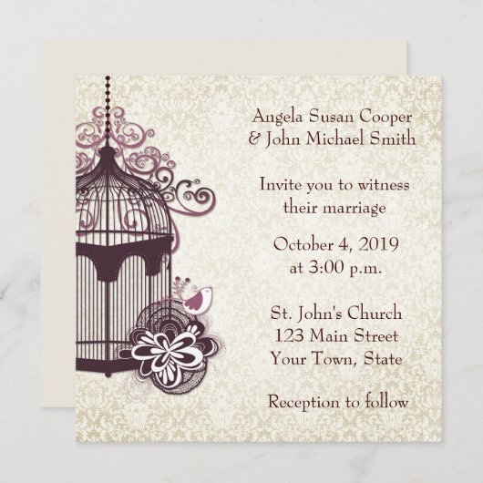 Plum Birdcage, Damask Kaart (Voorkant / Achterkant)