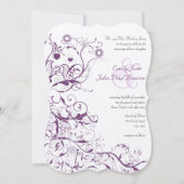 Plum Birds & Swirls Wedding Invitations Kaart (Voorkant)