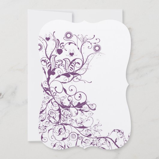 Plum Birds & Swirls Wedding Invitations Kaart (Achterkant)