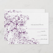 Plum Birds & Swirls Wedding RSVP Response Kaarten (Voorkant / Achterkant)