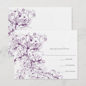 Plum Birds & Swirls Wedding RSVP Response Kaarten Kaartje (Voorkant / Achterkant)