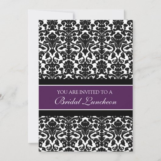 Plum Black Damask Bridal Lunch Invitation Cards Kaart (Voorkant)
