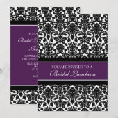 Plum Black Damask Bridal Lunch Invitation Cards Kaart (Voorkant / Achterkant)