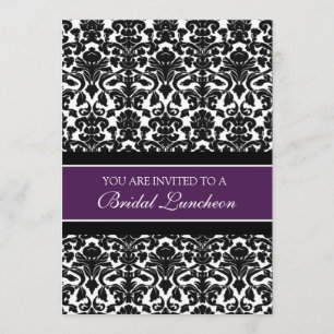 Plum Black Damask Bridal Lunch Invitation Cards Kaart