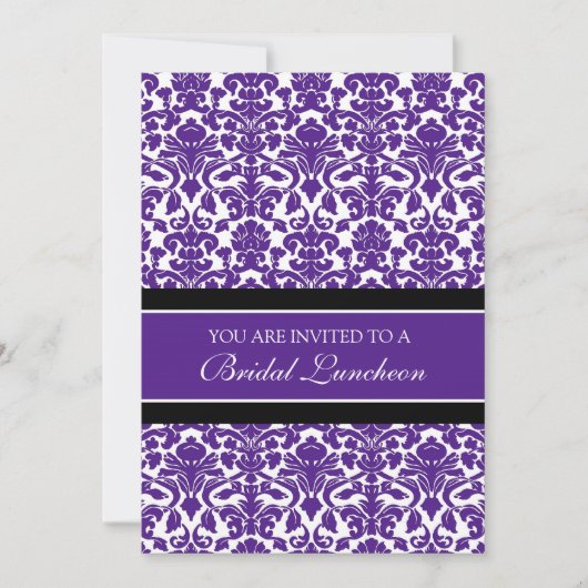 Plum Black Damask Bridal Lunch Invitation Cards Kaart (Voorkant)