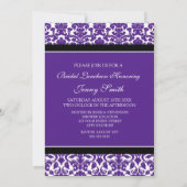 Plum Black Damask Bridal Lunch Invitation Cards Kaart (Achterkant)