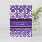 Plum Black Damask Bridal Shower Invitation Cards Kaart (Staand voorkant)