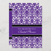 Plum Black Damask Bridal Shower Invitation Cards Kaart (Voorkant / Achterkant)