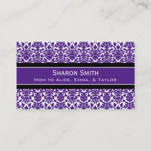 Plum Black Damask Retro mam roept kaarten aan Contactkaartje (Voorkant)