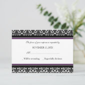Plum Black Damask RSVP Weddenkaart (Staand voorkant)
