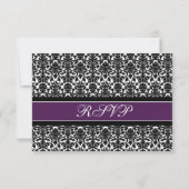Plum Black Damask RSVP Weddenkaart (Achterkant)
