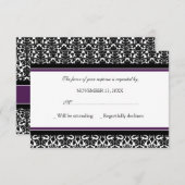Plum Black Damask RSVP Weddenkaart (Voorkant / Achterkant)