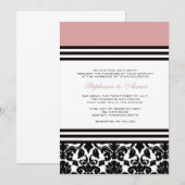 Plum Black en White Damask Wedding Invitation Kaart (Voorkant / Achterkant)