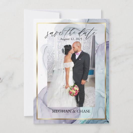 Plum Blauwgroen Photo Alcohol Ink Abstract Save The Date (Voorkant)