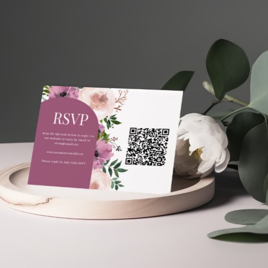 Plum Bloemen Bruiloft RSVP Kaart
