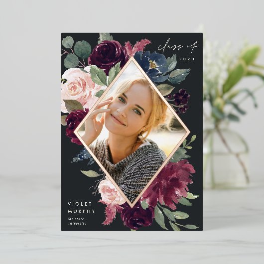 Plum Blossom | Aankondiging Folie Foto Afstuderen (Staand Voorkant)