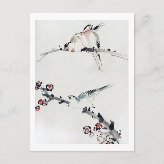 Plum Blossom and Birds, Hokusai, Ukiyo-e Briefkaart (Voorkant)