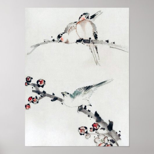 Plum Blossom and Birds, Hokusai, Ukiyo-e Poster (Voorkant)