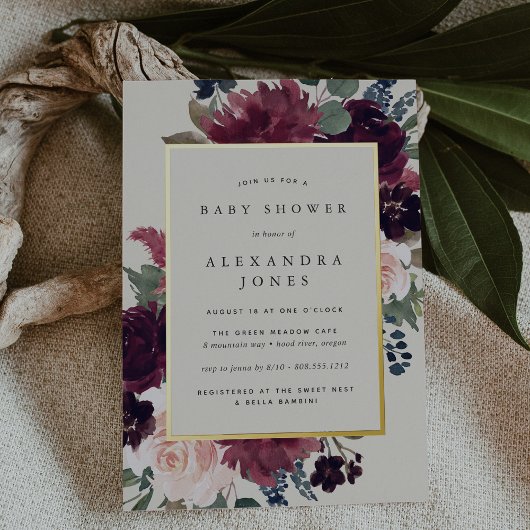 Plum Blossom Baby shower Folie Uitnodiging